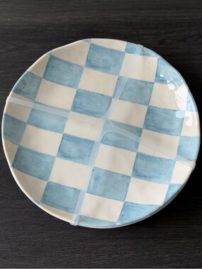 Set 4 BLUE CHECKERED Plates Shiny Finish Salad appetizer Plate Melamine Checker